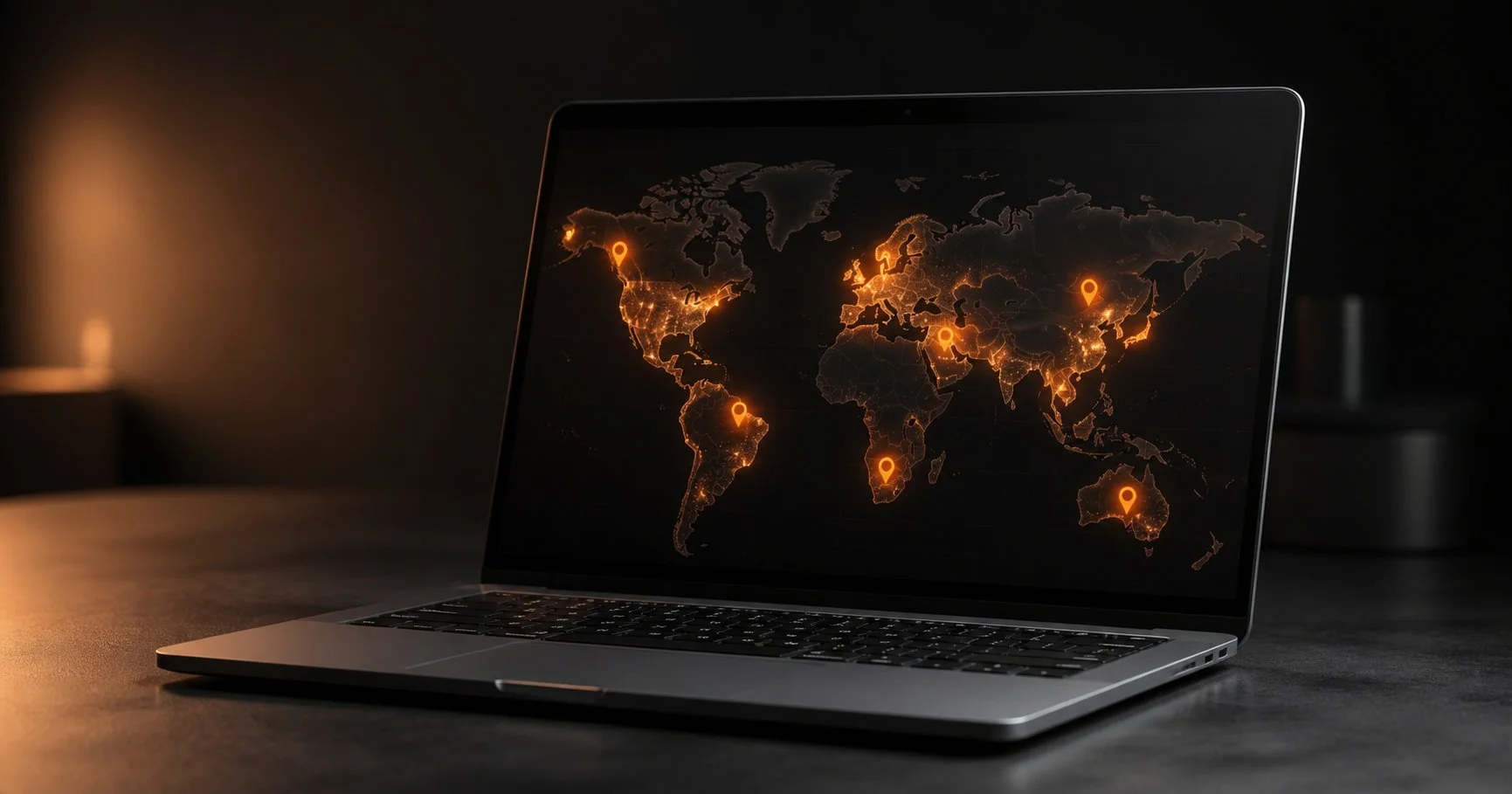 Bitcoin conference directory on a laptop screen with orange ambient lighting